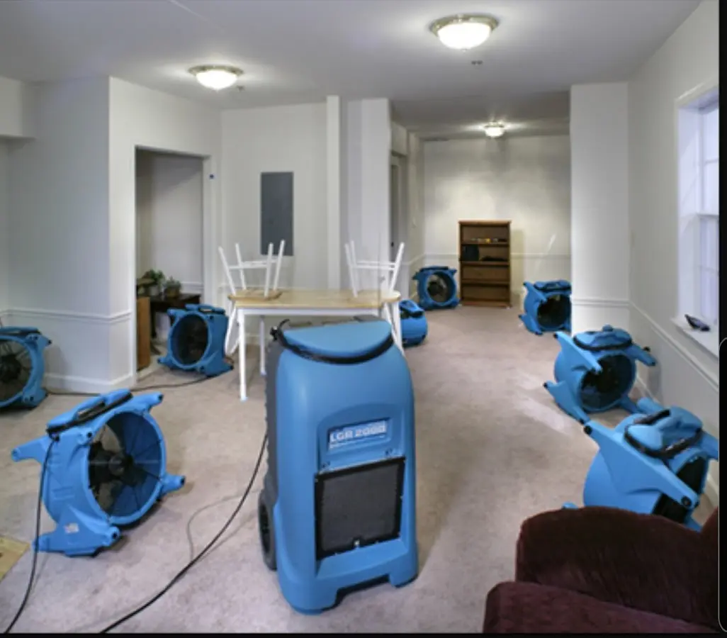 Air movers and dehumidifier setup for Water Damage Restoration in Cheektowaga