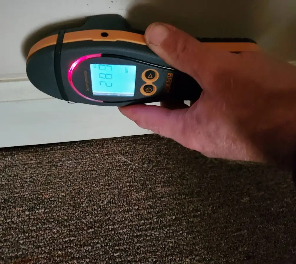 Moisture detection at baseboard during Storm Damage Restoration in Cheektowaga